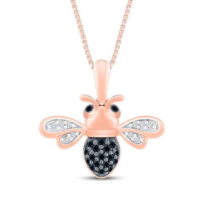 Black & White Diamond Bee Necklace 1/8 ct tw 10K Rose Gold 18"