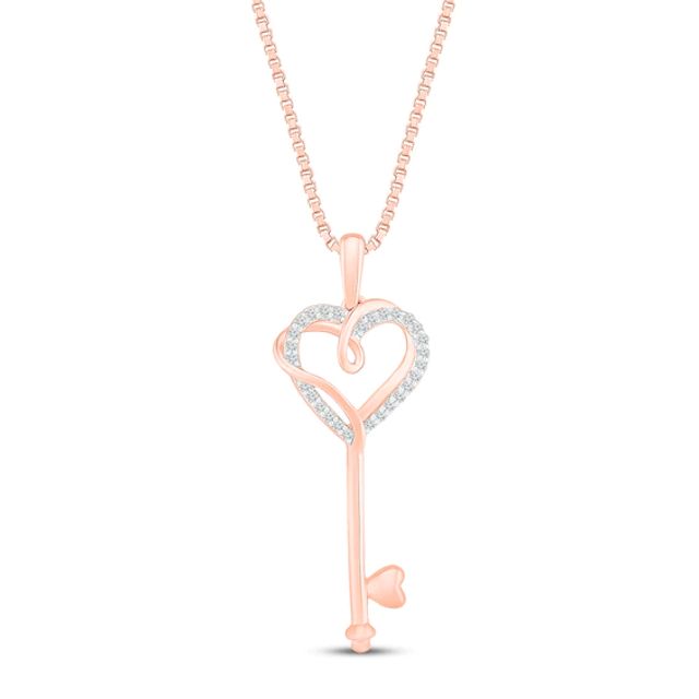 Diamond Heart Key Necklace 1/15 ct tw 10K Rose Gold 18"