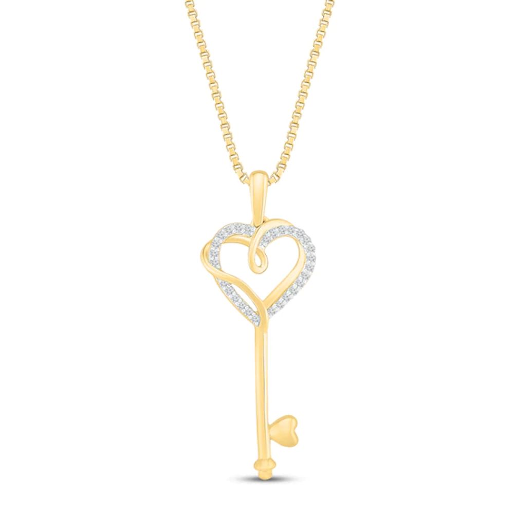 Diamond Heart Key Necklace 1/15 ct tw 10K Yellow Gold 18"