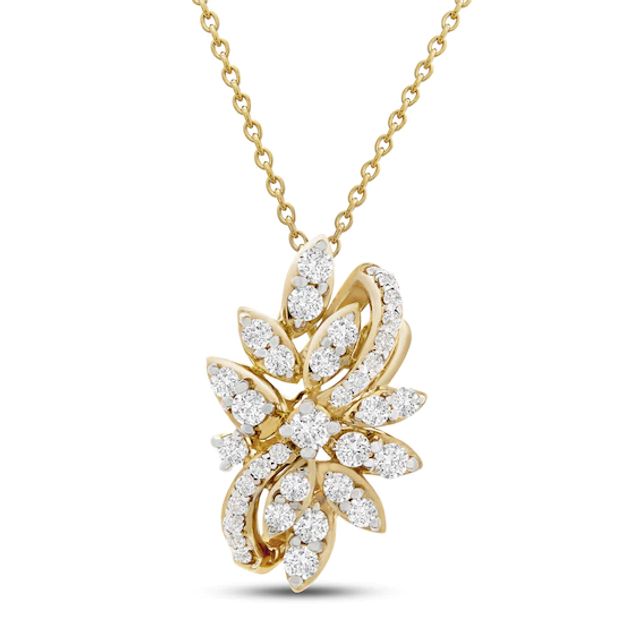 Diamond Flower Necklace 1/2 ct tw 10K Yellow Gold