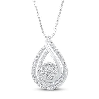 Diamond Necklace 1/3 ct tw Round & Baguette Sterling Silver