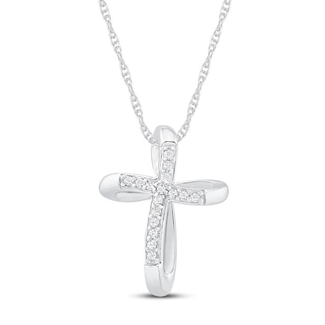 Diamond Cross Necklace 1/20 ct tw Round-cut 10K White Gold 18"