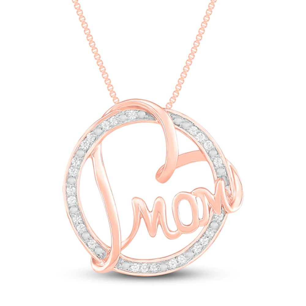 Mothers Diamond Pendant and Necklace Set 10K Gold 0.50ctw Diamonds MOM  Pendant With Heart