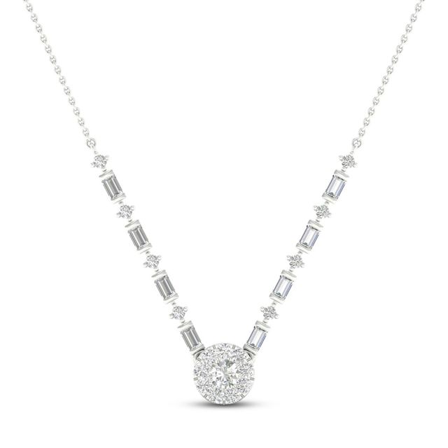Diamond Fashion Necklace 1/4 ct tw Baguette/Round 10K White Gold 18"