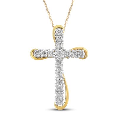 Diamond Cross Necklace 1 ct tw Round-cut 10K Yellow Gold 18"