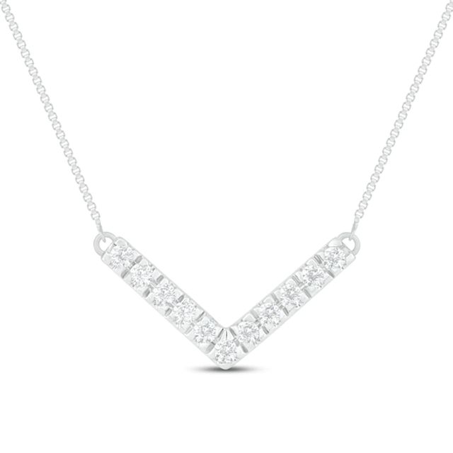 Diamond "V" Necklace 1/10 ct tw Round-Cut 10K White Gold 17.5"