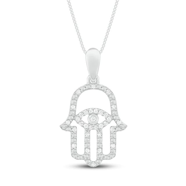 Diamond Hamsa Necklace 1/10 ct tw 10K White Gold 18"