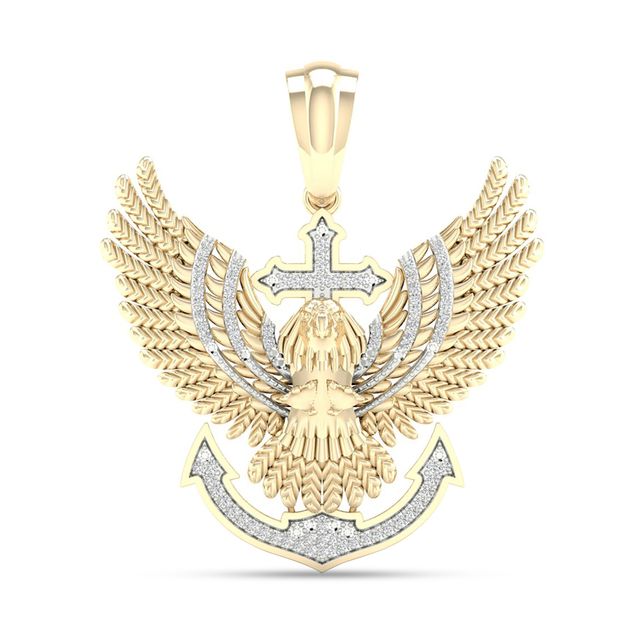 Men's Eagle & Anchor Diamond Pendant 1/5 ct tw Round-cut 10K Yellow Gold