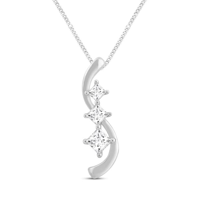 Diamond 3-Stone Necklace 1/3 ct tw Princess-cut 10K White Gold 19"