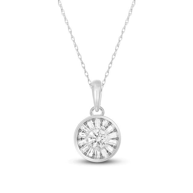 Diamond Necklace 1/3 ct tw Round & Baguette 10K White Gold 18"