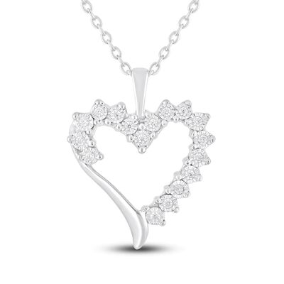 Diamond Heart Necklace 1/10 ct tw Round-cut Sterling Silver 18"