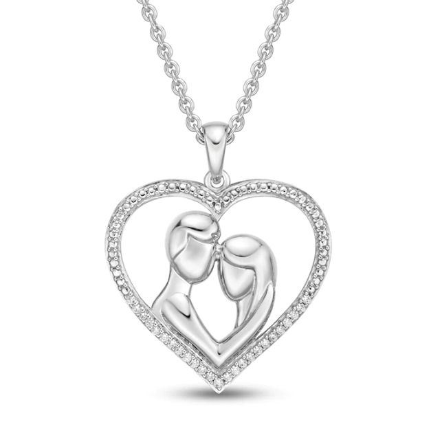 Diamond Heart Necklace 1/10 ct tw Round-cut Sterling Silver 18"