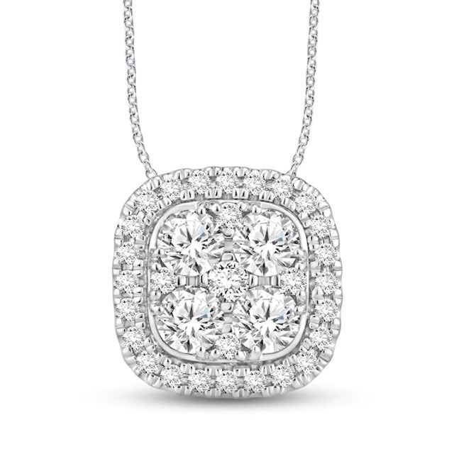 Multi-Diamond Necklace 1 ct tw Round-cut 14K White Gold 18"