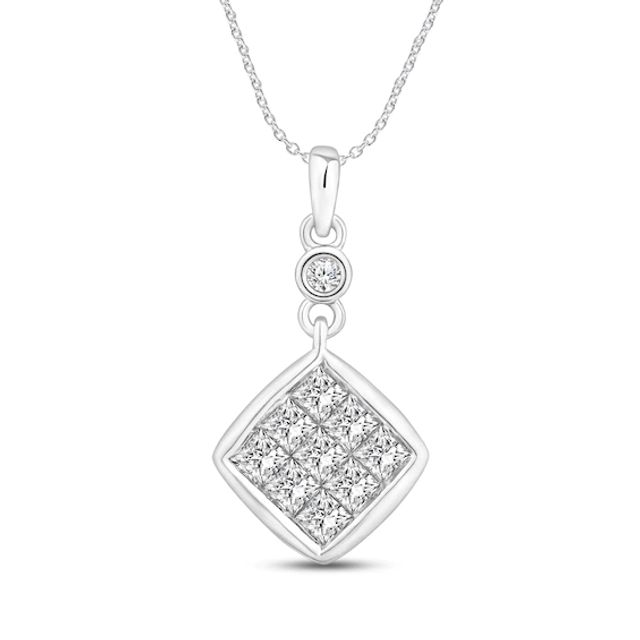 Diamond Necklace 5/8 ct tw Princess & Round-cut 10K White Gold 18"