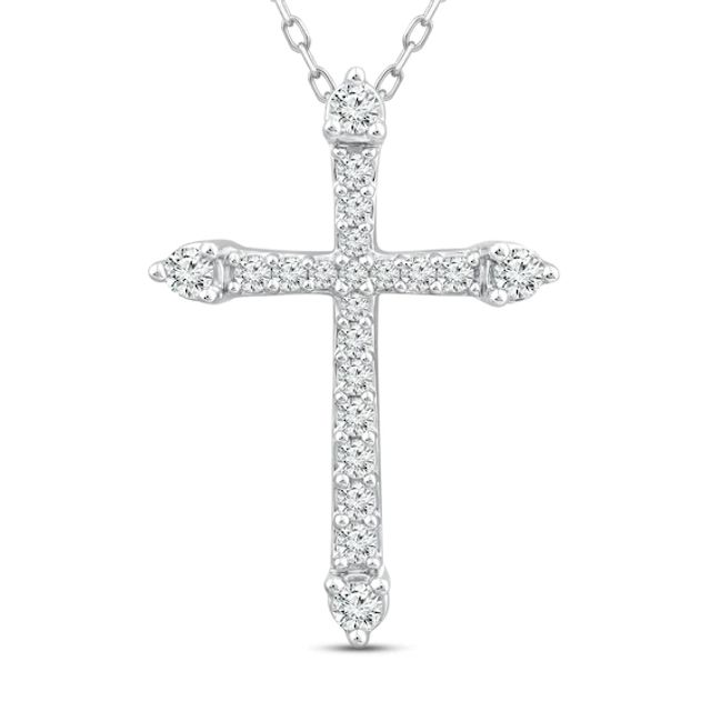 Diamond Cross Necklace 1/2 ct tw Round-cut 10K White Gold 18"