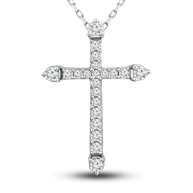 Diamond Cross Necklace 1 ct tw Round-cut 10K White Gold 18"