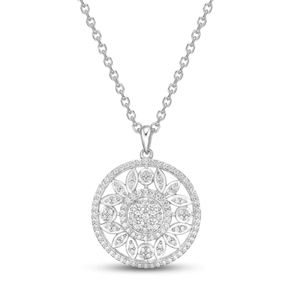 Diamond Openwork Necklace 1/2 ct tw Round-cut Sterling Silver 18"