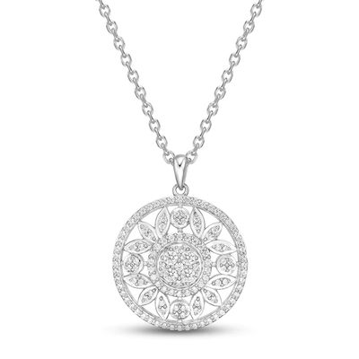 Diamond Openwork Necklace 1/2 ct tw Round-cut Sterling Silver 18"