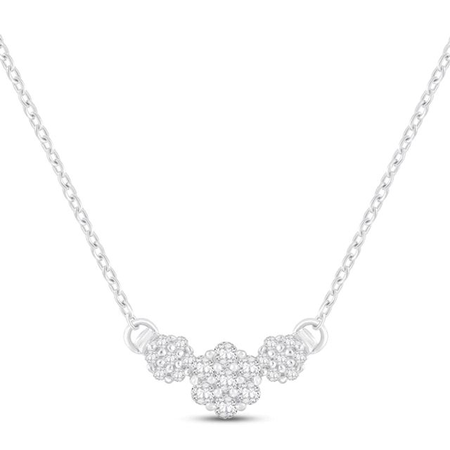 Diamond Cluster Necklace 1/4 ct tw Round-cut 10K White Gold 18"