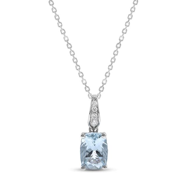 Aquamarine & Diamond Necklace 10K White Gold 18"