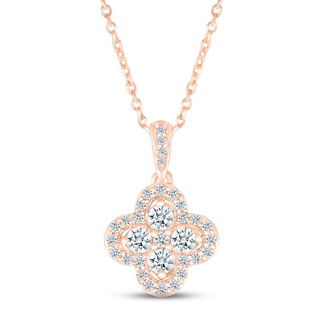 Multi-Diamond Flower Necklace 1/2 ct tw Round-cut 10K Rose Gold 18"