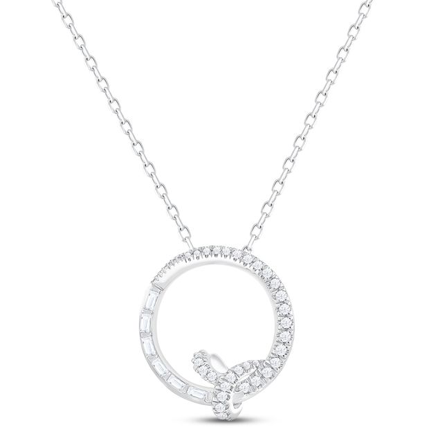 Diamond Circle Necklace 1/3 ct tw Baguette & Round-cut 10K White Gold 18"