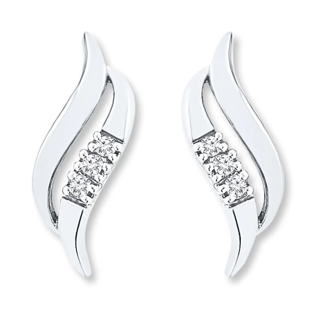 Curved Earrings Diamond Accents Sterling Silver