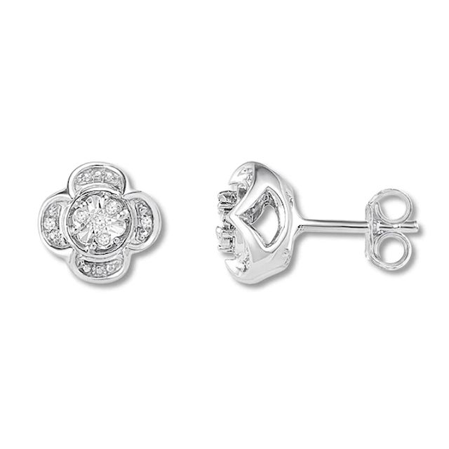 Diamond Flower Earrings Sterling Silver