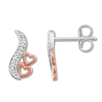 Diamond Heart Earrings 1/20 ct tw Sterling Silver & 10K Rose Gold