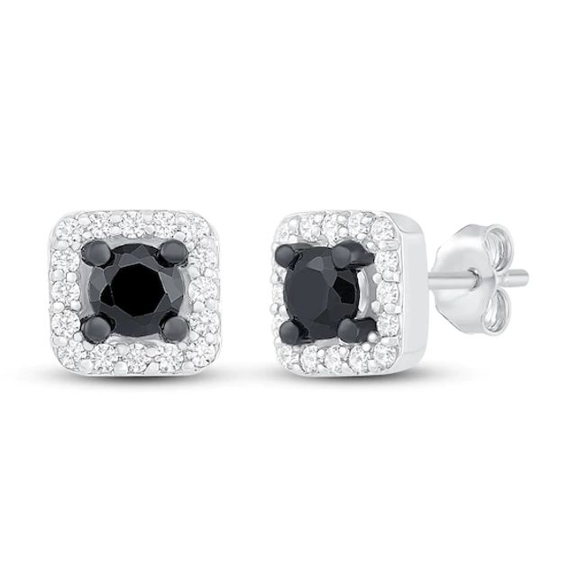 Black and White Diamond Earrings / ct tw Sterling Silver