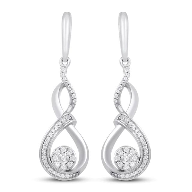 Diamond Dangle Earrings 1/5 ct tw Round-cut Sterling Silver