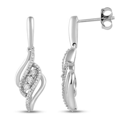 Diamond Dangle Earrings 1/10 ct tw Round-cut Sterling Silver