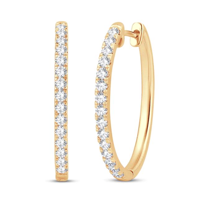 Diamond Hoop Earrings / ct tw Round-Cut 10K Gold