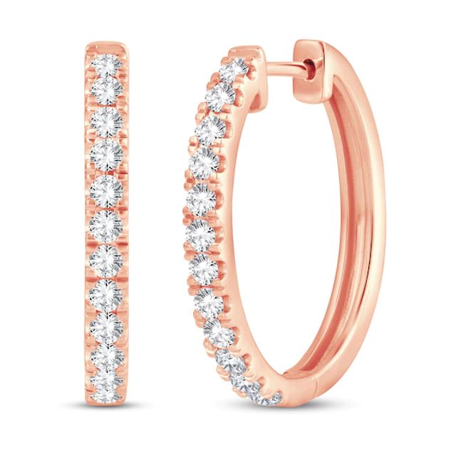 Diamond Hoop Earrings 1 ct tw Round-Cut 10K Rose Gold