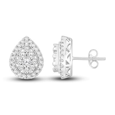 Multi-Diamond Earrings 1 ct tw Round-cut 10K White Gold
