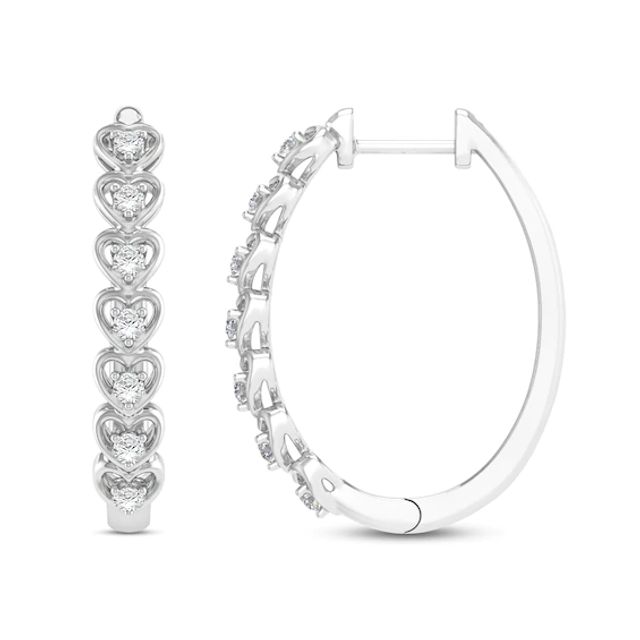 Diamond Heart Hoop Earrings 1/4 ct tw Sterling Silver