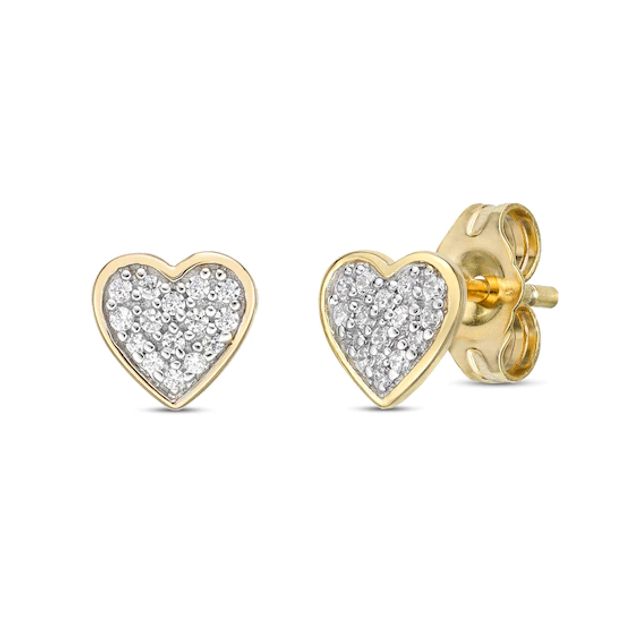Diamond Heart Stud Earrings 1/10 ct tw Round-Cut 10K Yellow Gold