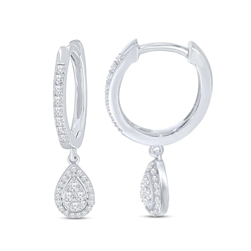Men's Diamond Huggie Hoop Earrings 1/3 ct tw Round-cut 10K White