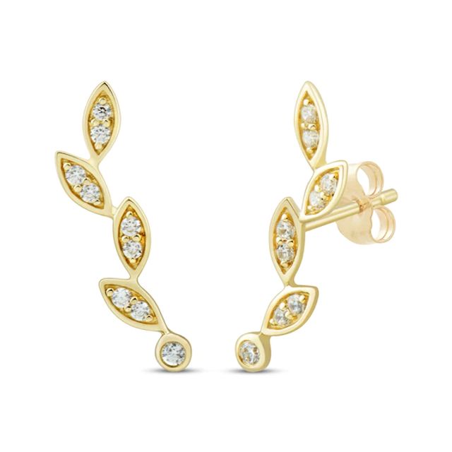 Round-Cut Diamond Leaf Stud Earrings 1/10 ct tw 10K Yellow Gold