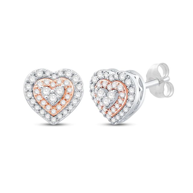 Round-Cut Diamond Heart Stud Earrings 1/3 ct tw 10K Two-Tone Gold