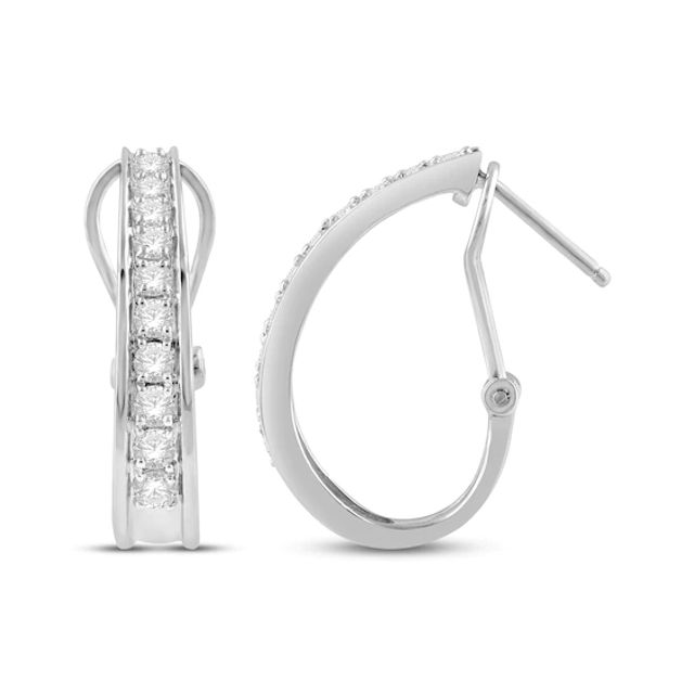 Round-Cut Diamond Oval Hoop Earrings 1 ct tw 10K White Gold