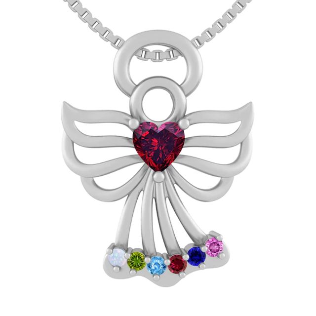 Birthstone Family & Mother's Angel Necklace (2-7 Stones)