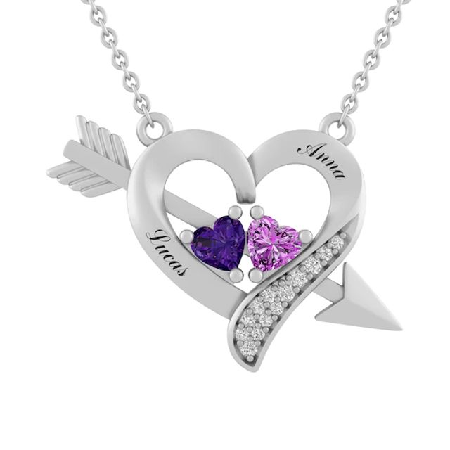 Couple's Color Stone Heart and Arrow Necklace