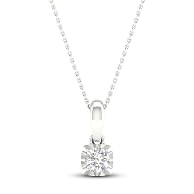 Diamond Solitaire Necklace 1/10 ct tw Round-cut 10K White Gold 18" (I/I3)