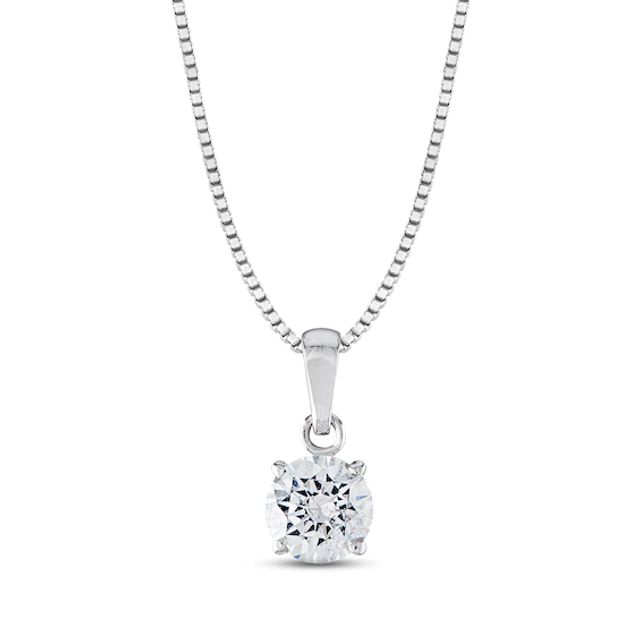 Diamond Solitaire Necklace 1 ct tw Round-cut 14K White Gold 18" (J/I2)