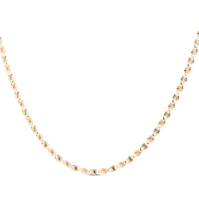 Diamond-Cut Solid Valentino Chain Necklace 2.5mm 14K Tri-Tone Gold 18”