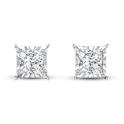 Solitaire Earrings 1/8 ct tw Diamonds Sterling Silver (J/I3)