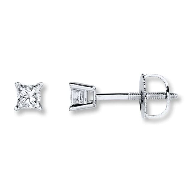 Diamond Solitaire Earrings 1/3 cttw Princess-cut 14K White Gold (K/I1)