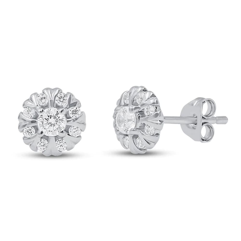 Diamond Halo Earrings 1/2 ct tw 10K White Gold (I/I2)