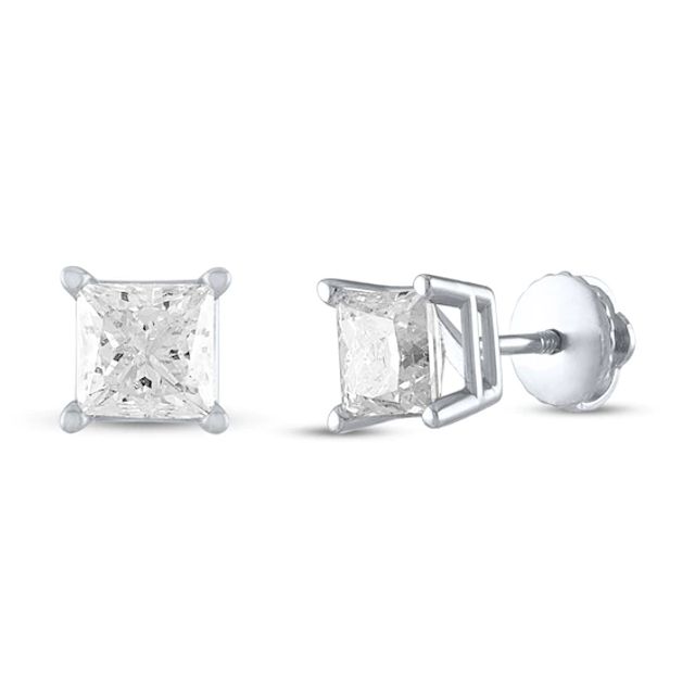 Diamond Solitaire Earrings 1 ct tw Princess-Cut 14K White Gold (J/I3)